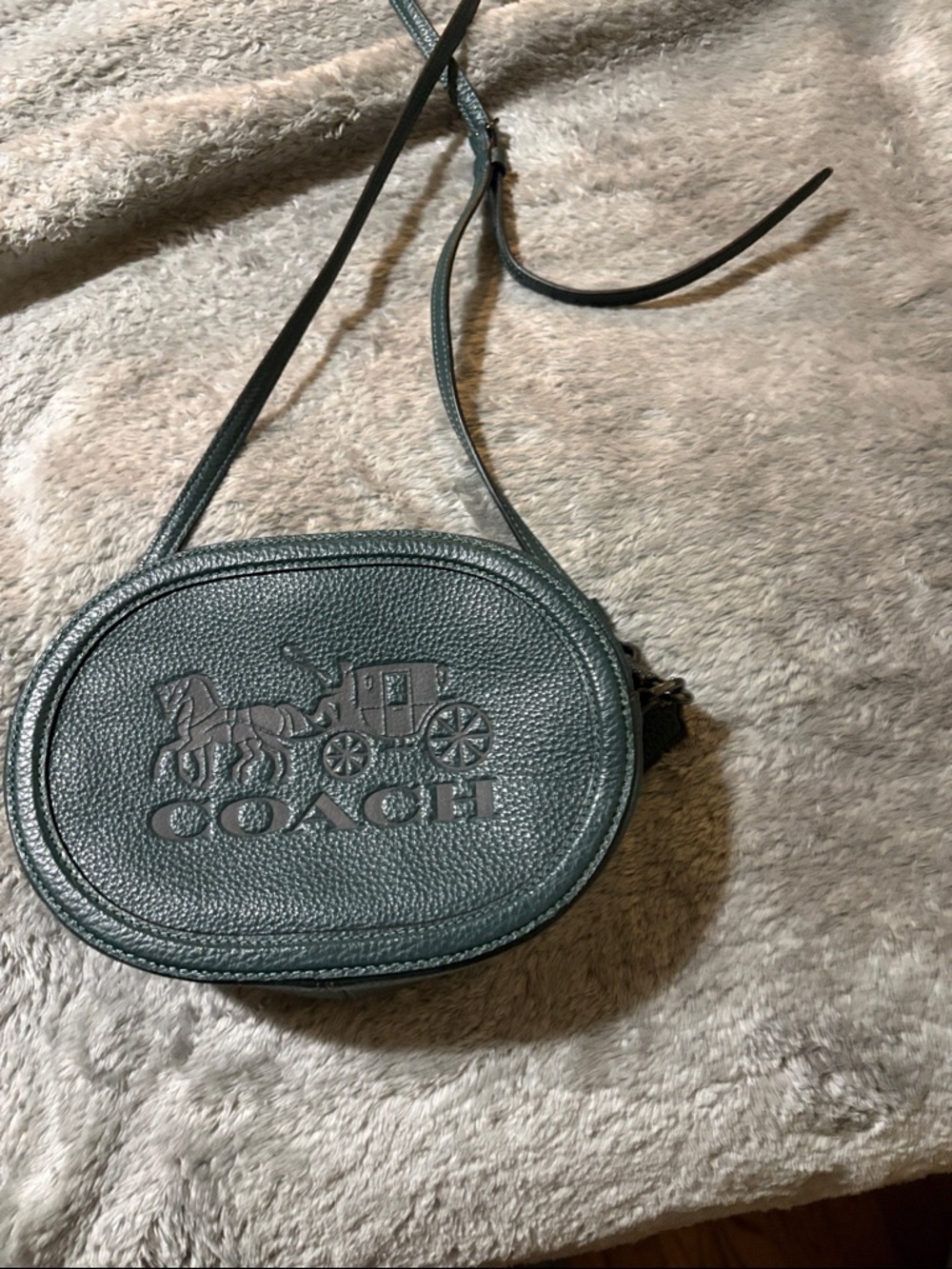 Coach Dark Green Pebbled Leather Oval Crossbody Bag stagecoach edition